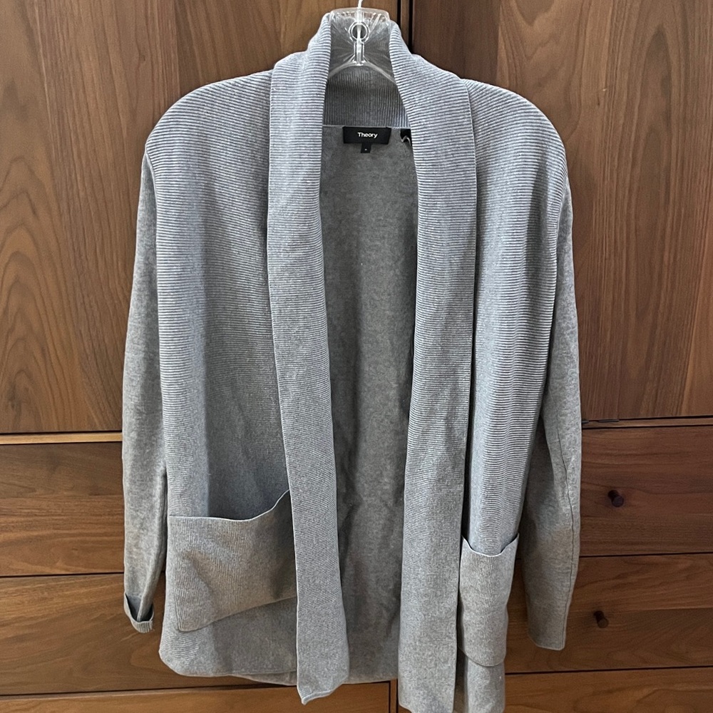 Theory Light Gray Wool Open Front Cardigan